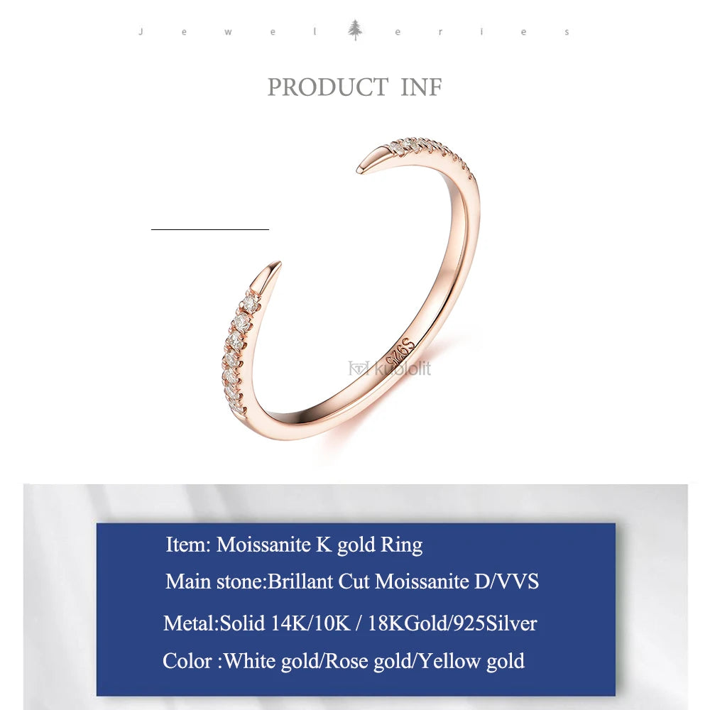 Kuololit AU750 18K 14K Rose Gold Moissanite Ring for Women Solitaire Matching Wedding Diamond V Band Engagement Christmas 2022