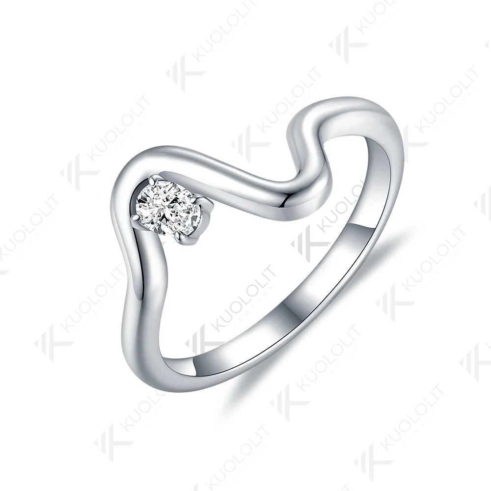 Kuololit 0.2ct Moissanite Ring for Women Soild 18K 14K 925 Silver White Gold Oval cut Wedding V Band for Engagement Christmas