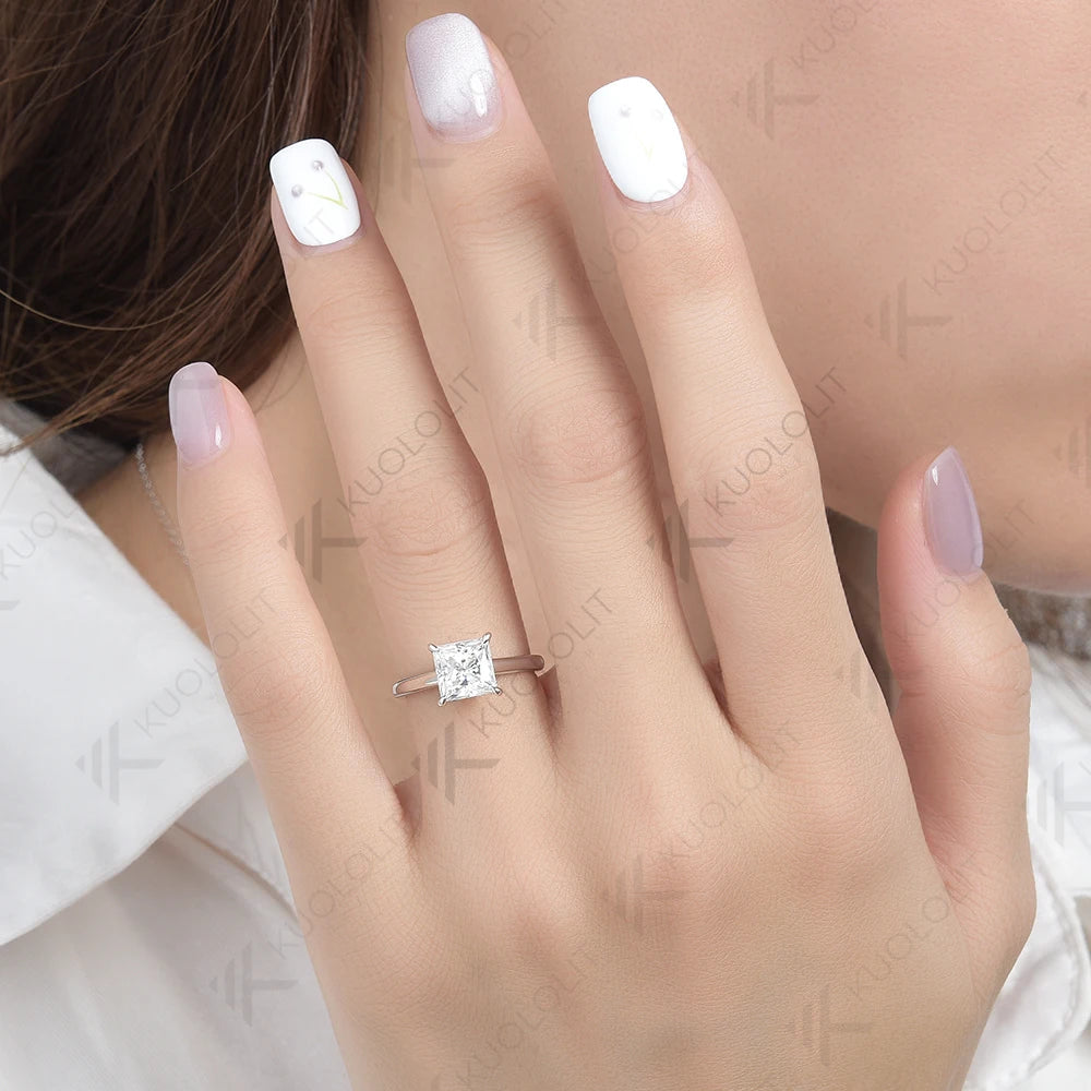 Kuololit 2ct Princess Cut Moissanite PT950 14K 10K 925 Silver White Gold Ring for Women Matching Engagement Christmas Gift Party