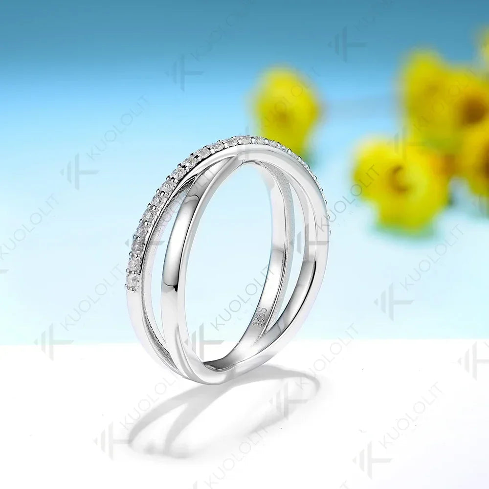 Kuololit Lab Grown Diamond Cross Band for Women Solid 14K 10K 585 925 Silver White Gold Wedding Rings for Engagement Christmas