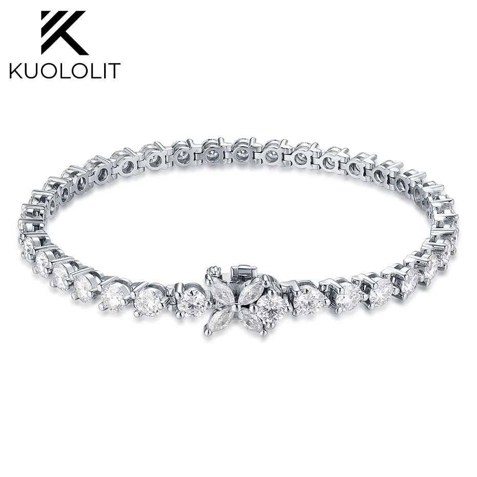 Kuololit Lab Grown Diamond Flower Tennis Bracelet for Women Solid 14K 10K Gold Marquise Diamond Bracelet for Christmas Gifts