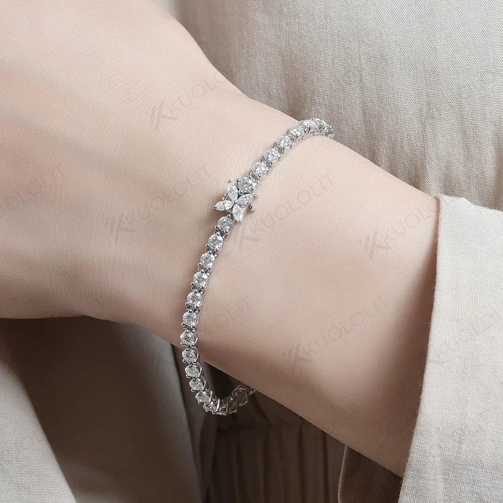 Kuololit Lab Grown Diamond Flower Tennis Bracelet for Women Solid 14K 10K Gold Marquise Diamond Bracelet for Christmas Gifts
