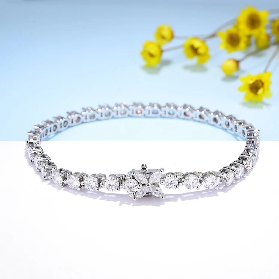 Kuololit Lab Grown Diamond Flower Tennis Bracelet for Women Solid 14K 10K Gold Marquise Diamond Bracelet for Christmas Gifts