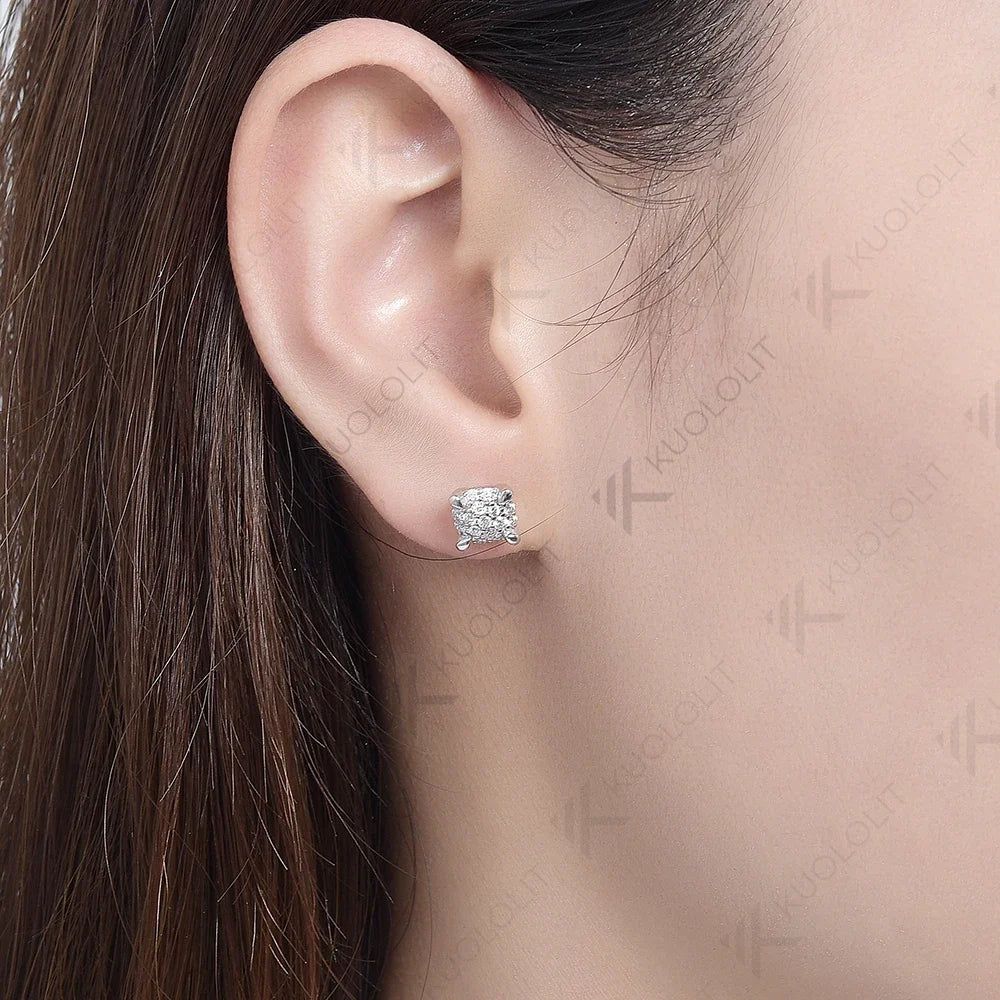 Kuololit Lab Grown Diamonds Earring 14K 10K White Gold Stud Earrings for Women Solid D Color Fine Jewelry Classic Christmas