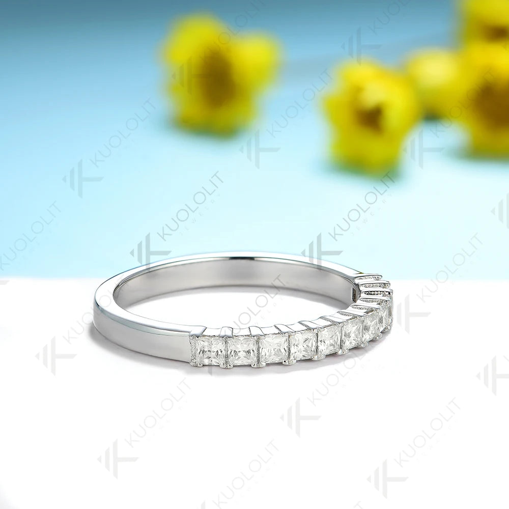 Kuololit Moissanite Princess cut Rings for Men Women Soild 585 14K 18K Gold Silver Princess Cut Wedding Band for Engagement Party Christmas