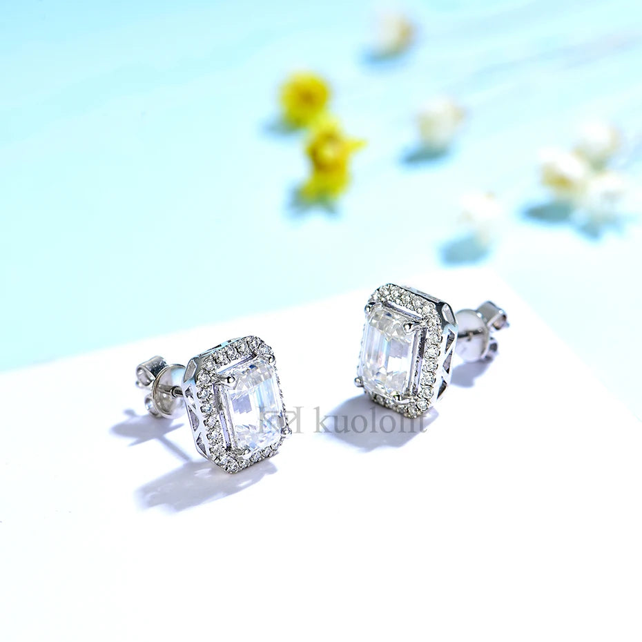 Kuololit Solid 18K14K Gold Emerald Cut Moissanite Stud Earrings for Women 2ct D VVS Solitaire Diamond Earrings for Party Gifts