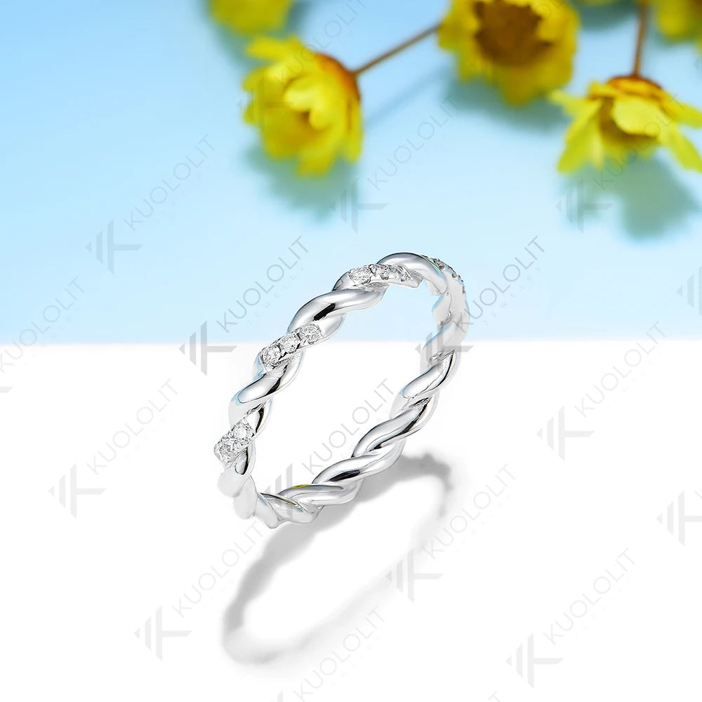 Kuololit 0.08CTW Lab Grown Diamond Twist Band for Men Women Solid 18K 14K 10K Gold Ring for Anniversary Engagement Gifts Party