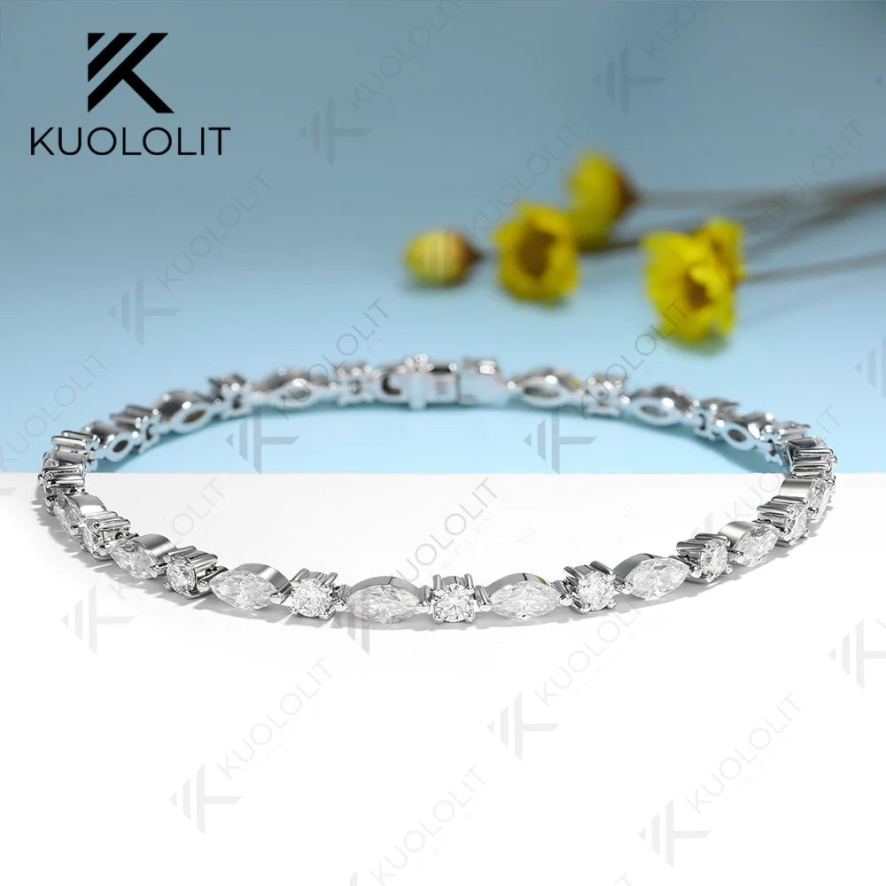 Kuololit 6.8CTW Lab Grown Diamond Tennis Bracelet for Women Solid 18K 14K 10K 585 Yellow Gold DVS1Diamond Bracelet for Christmas