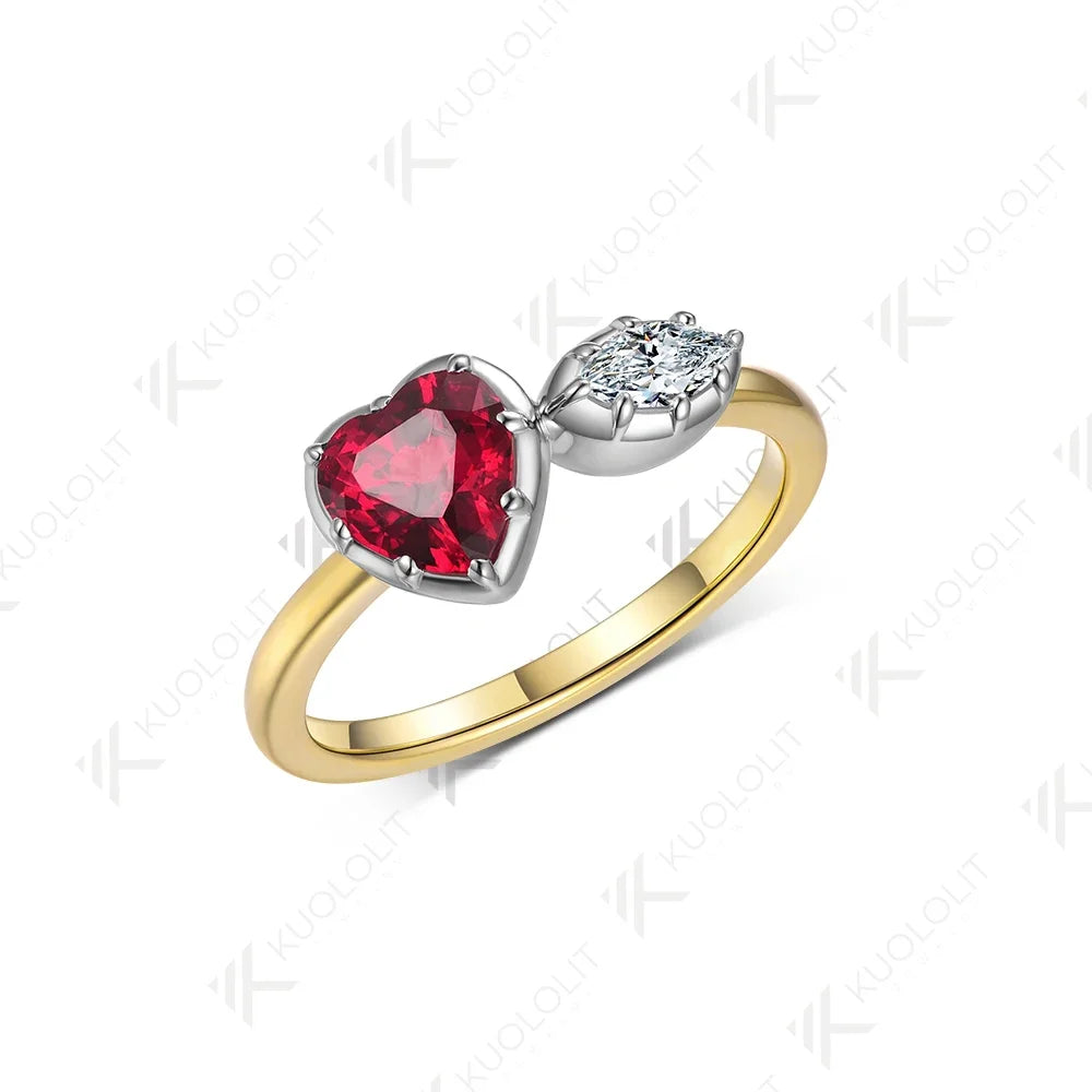 Kuololit 1.3CTW Lab Grown Diamond Ring for Women Solid 18K 14K 10K Gold Two Tone Ruby Gemstone Ring for Anniversary Engagement