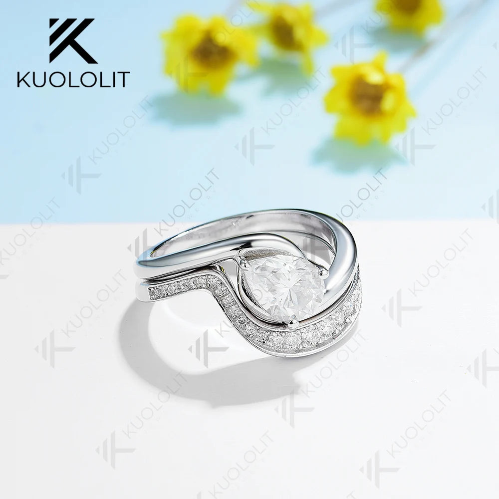Kuololit IGI 1.0CT Pear Cut Lab Grown Diamond Set Engagement Rings for Men Women Solid 10K14K18K Gold For Wedding Christmas Gift