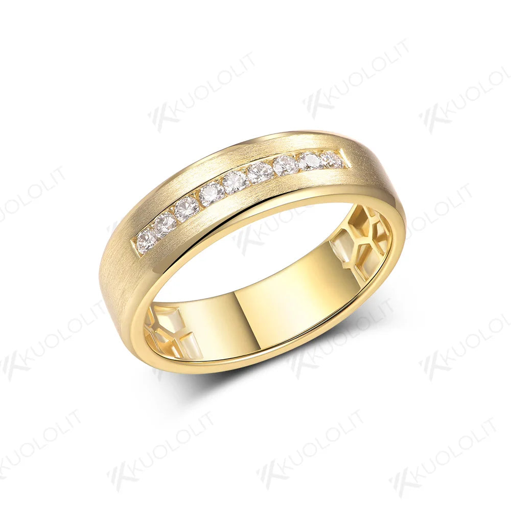 Kuololit PT900 0.27CTW Lab Diamond Brushed Band for Men WomenSolid Platinum 900 Gold for Engagement Wedding Band Christmas Gifts