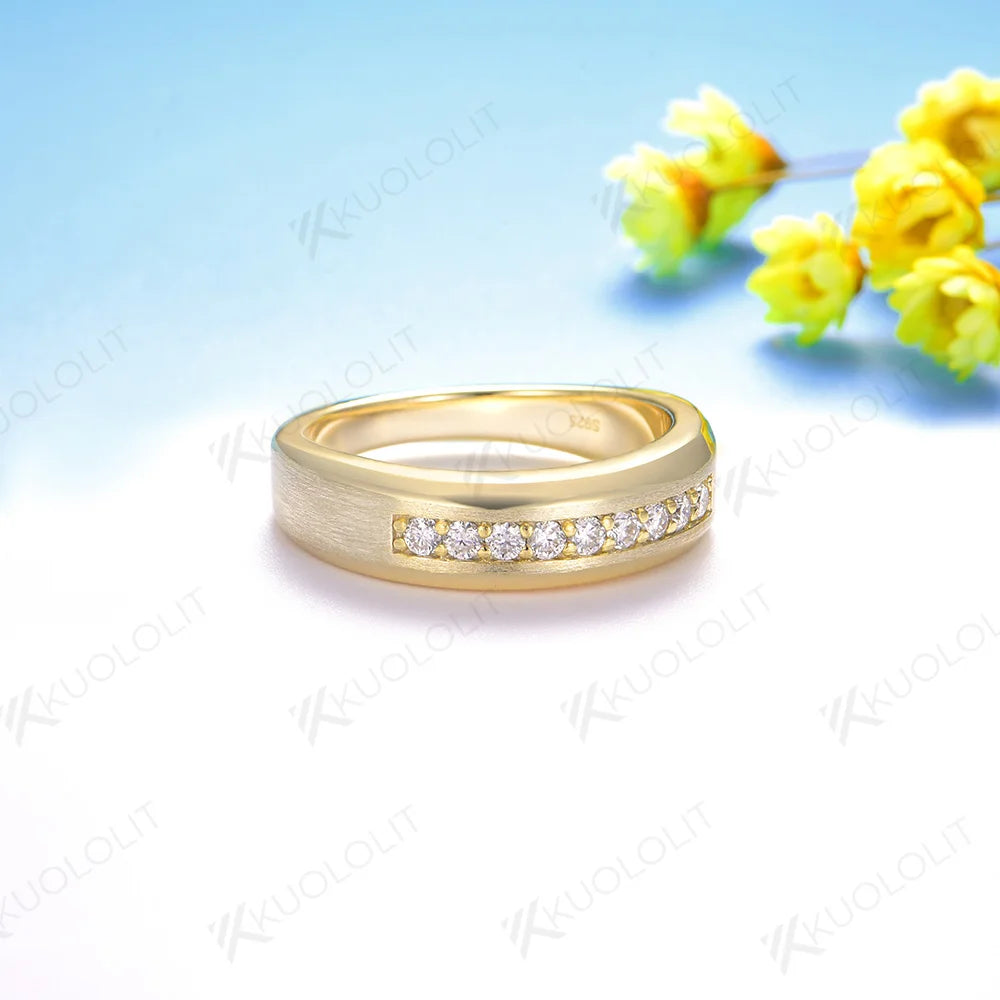 Kuololit PT900 0.27CTW Lab Grown Diamond Brushed Band for Men Women Solid Platinum 900 Gold for Engagement Wedding Band Christmas