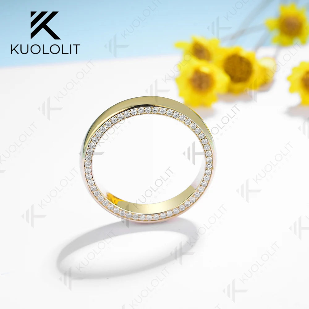 Kuololit PT900 0.54CTW Lab Grown Diamonds Band Rings for Women Solid 14K 10K 585 Gold Wedding Band for Engagement Christmas