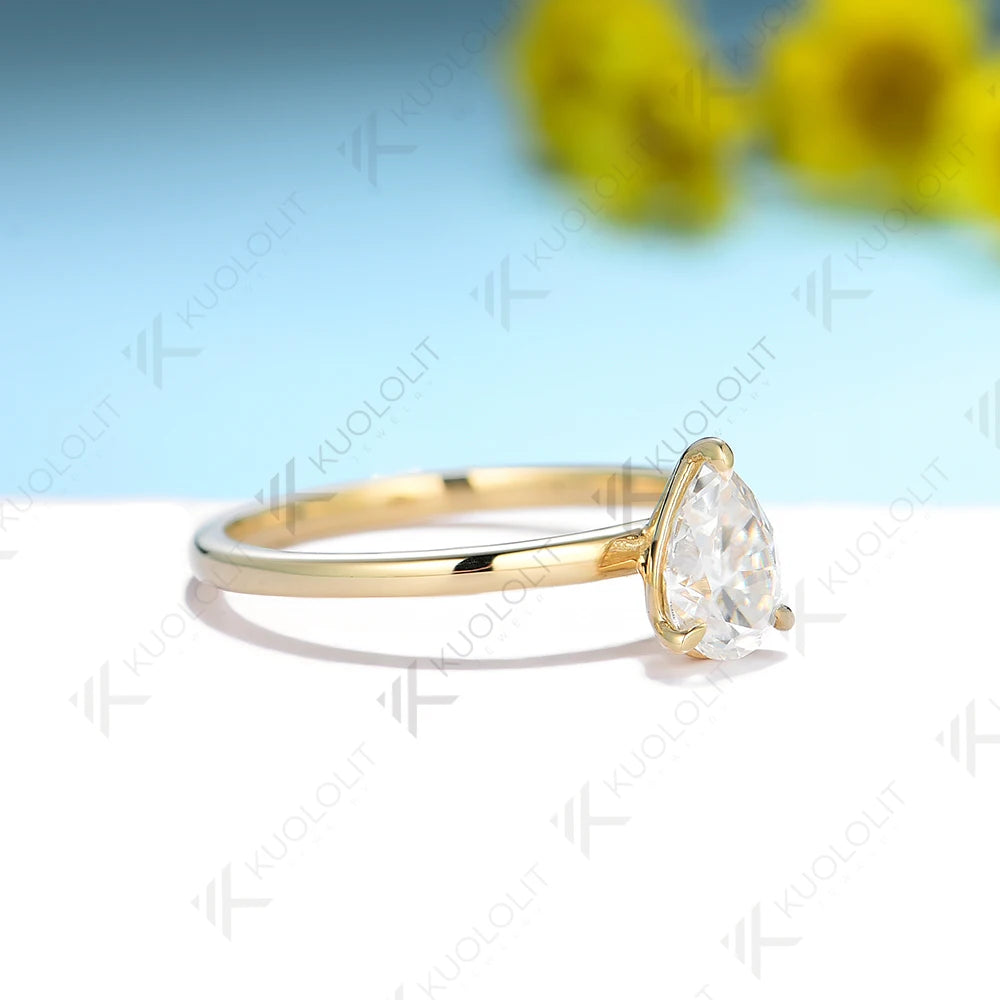 Kuololit 0.8CT Pear Moissanite Rings for Women PT950 Solid 14K 10K 585 White Gold 925 Silver for Engagement Wedding Christmas
