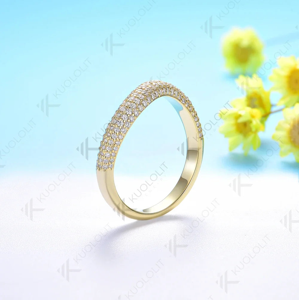 Kuololit V Lab Grown Diamond Band for Women Solid 18K 14K 10K Gold D VS1 Diamond Ring for Anniversary Engagement Gifts Party