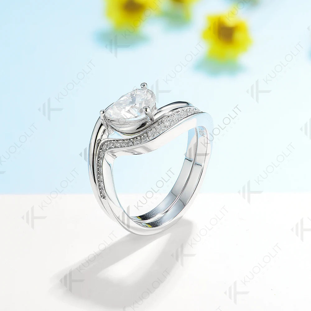 Kuololit IGI 1.0CT Pear Cut Lab Grown Diamond Set Engagement Rings for Men Women Solid 10K14K18K Gold For Wedding Christmas Gift