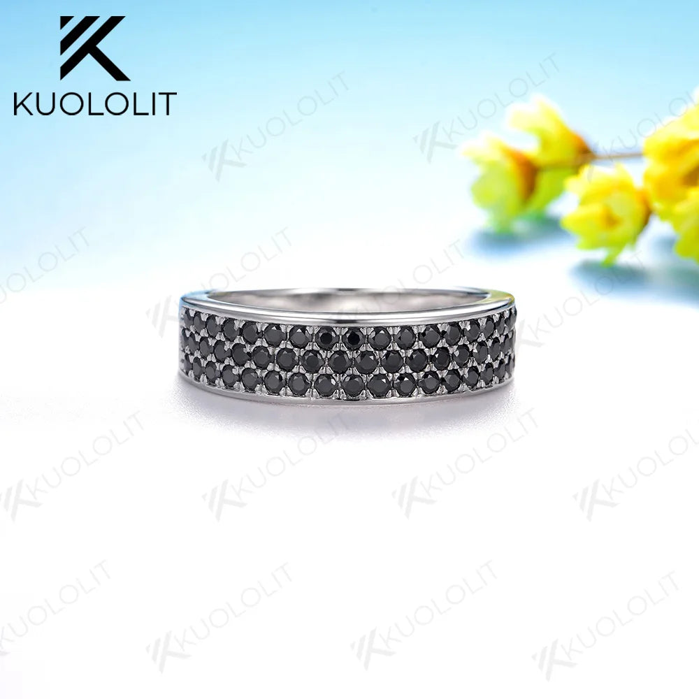 Kuololit PT900 0.94CTW Black Moissanite Band for Men Women Solid Platinum 900 Gold for Engagement Wedding Band Exquisite Gifts