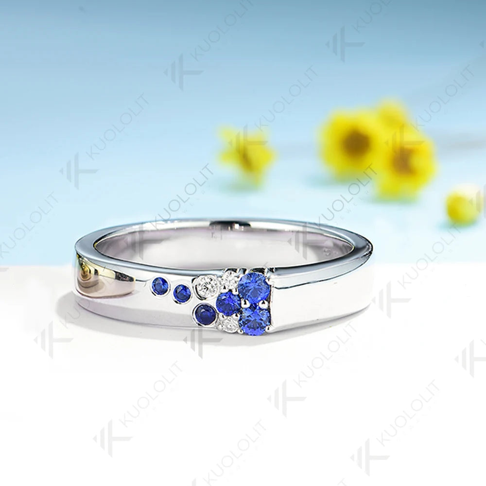Kuololit PT900 0.17CTW Lab Grown Sapphire Wide Band for Men Women Platinum 900 Gold for Engagement Wedding Band Christmas Gifts