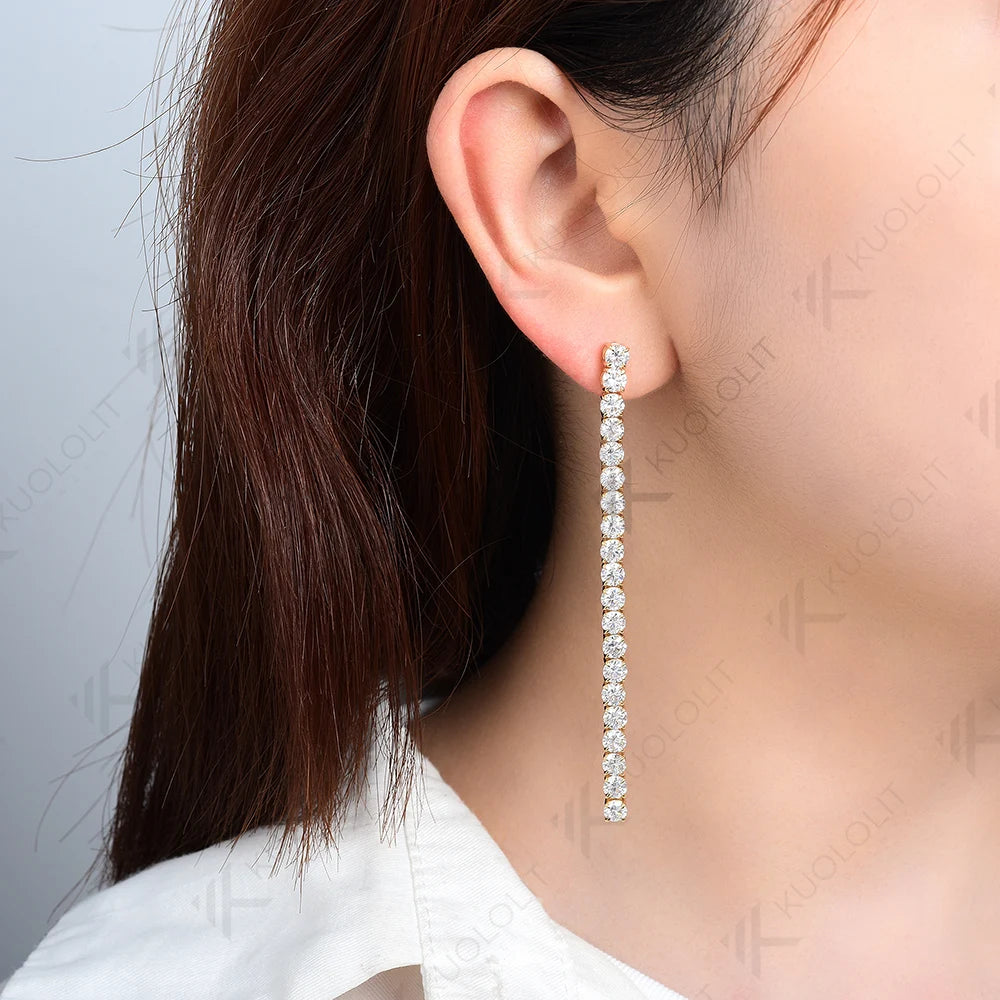 Kuololit 10.5CTW Moissanite Stud Earrings for Women Solid 18K14K10K 585 Yellow Gold DVS1Long Tennis Earrings for Christmas Gifts