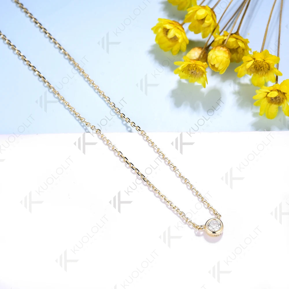 Kuololit Lab Grown Diamonds Necklace 585 14K 10K Solid Gold 925 Silver for Women Round Pendant for Wedding Engagement Christmas