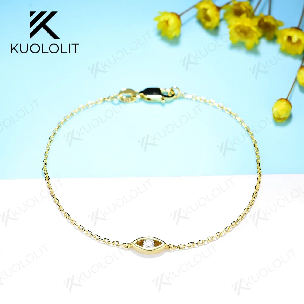 Kuololit 0.1CT Lab Grown Diamonds Bracelets for Women Men 585 18K 10K Eyes Adjustable Chains for Engagement Party Christmas