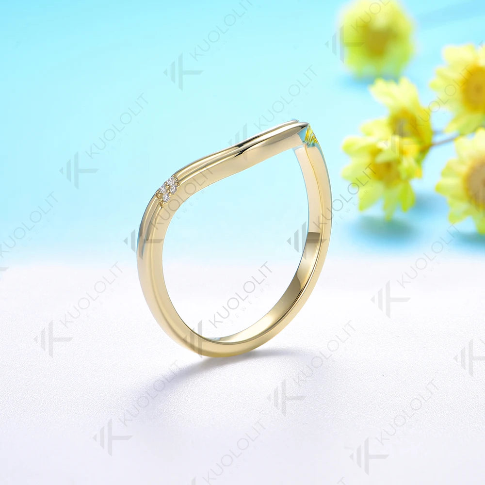 Kuololit 0.03CTW Lab Grown Diamond V Band for Women Solid 18K 14K 10K Gold Ring for Anniversary Engagement Gifts Party Christmas