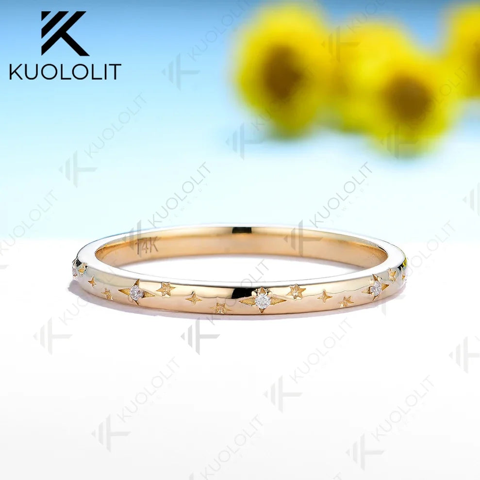 Kuololit 0.04CTW Lab Grown Diamonds Band Rings for Women Men Solid 18K 14K 10K Gold Wedding Band for Anniversary Engagement