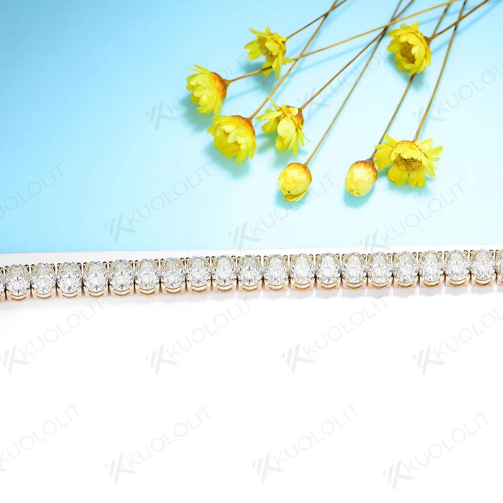 Kuololit 18CTW Hybrid Cut Moissanite Bracelets for Women Men 10K Silver Yellow Gold Oval Cut for Engagement Wedding Christmas