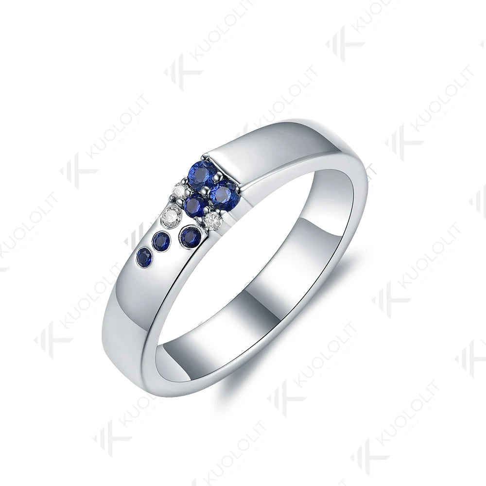 Kuololit PT900 0.17CTW Lab Grown Sapphire Wide Band for Men Women Platinum 900 Gold for Engagement Wedding Band Christmas Gifts