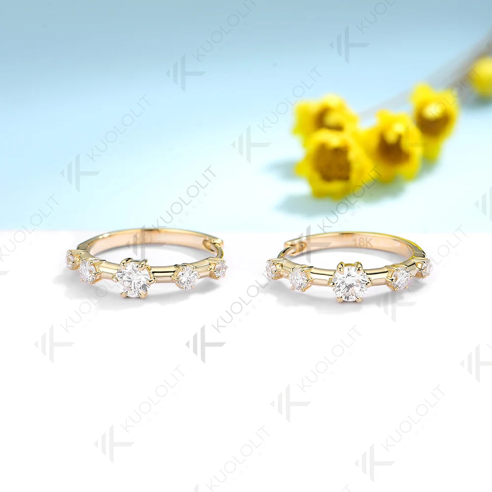 Kuololit 1CTW Round Lab Grown Diamond Hoop Earrings for Women Solid 18K 14K 10K 585 Yellow Gold VS Diamonds for Christmas Gifts