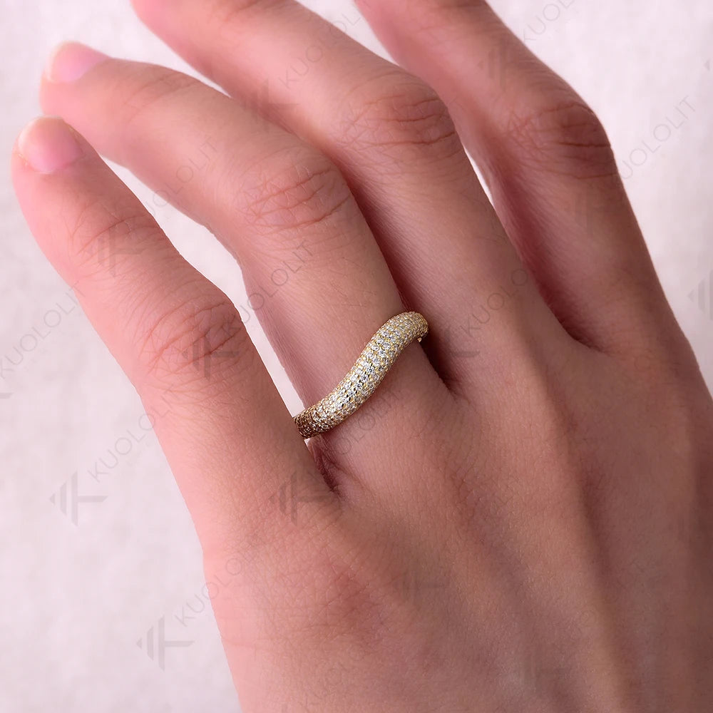 Kuololit V Moissanite Band Rings for Men Women Solid 18K 14K 10K Yellow Gold Rings for Anniversary Engagement Gift Party Classic