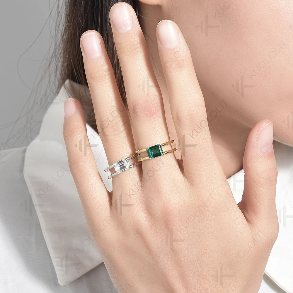 Kuololit 2CT Lab Grown Emerald Ring for Men Women Pure 18K 14K 10K Gold Ring for Anniversary Engagement Gifts Gemstone Jewelry