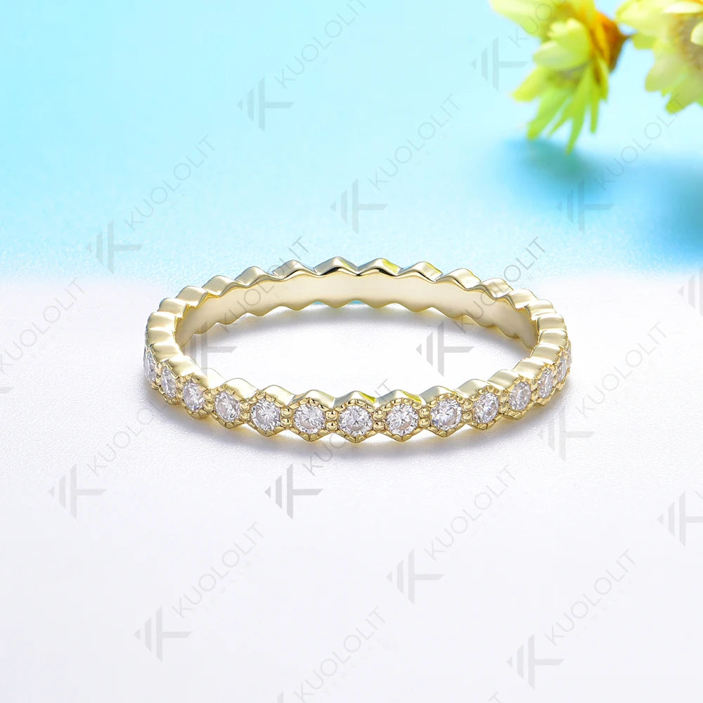 Kuololit 0.35CTW Lab Grown Diamond Hexagon Band for Women Solid 18K 14K 10K Gold Ring for Anniversary Engagement Gifts Party