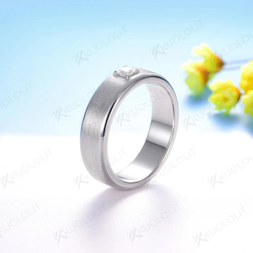 Kuololit 0.3CT Moissanite Ring for Men Women Solid 14K 10K Gold Princess Cut Brushed Band for Weeding Engagement Gifts Christmas