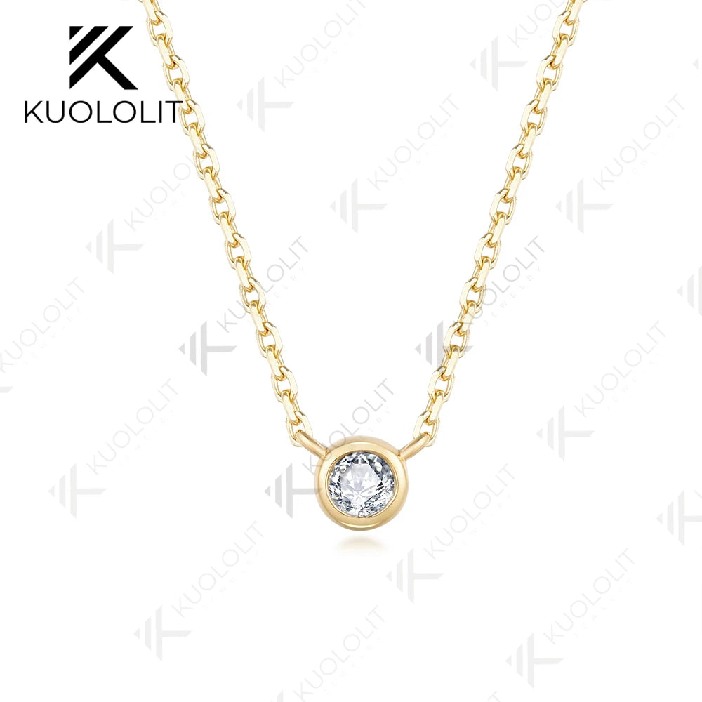 Kuololit Lab Grown Diamonds Necklace 585 14K 10K Solid Gold 925 Silver for Women Round Pendant for Wedding Engagement Christmas