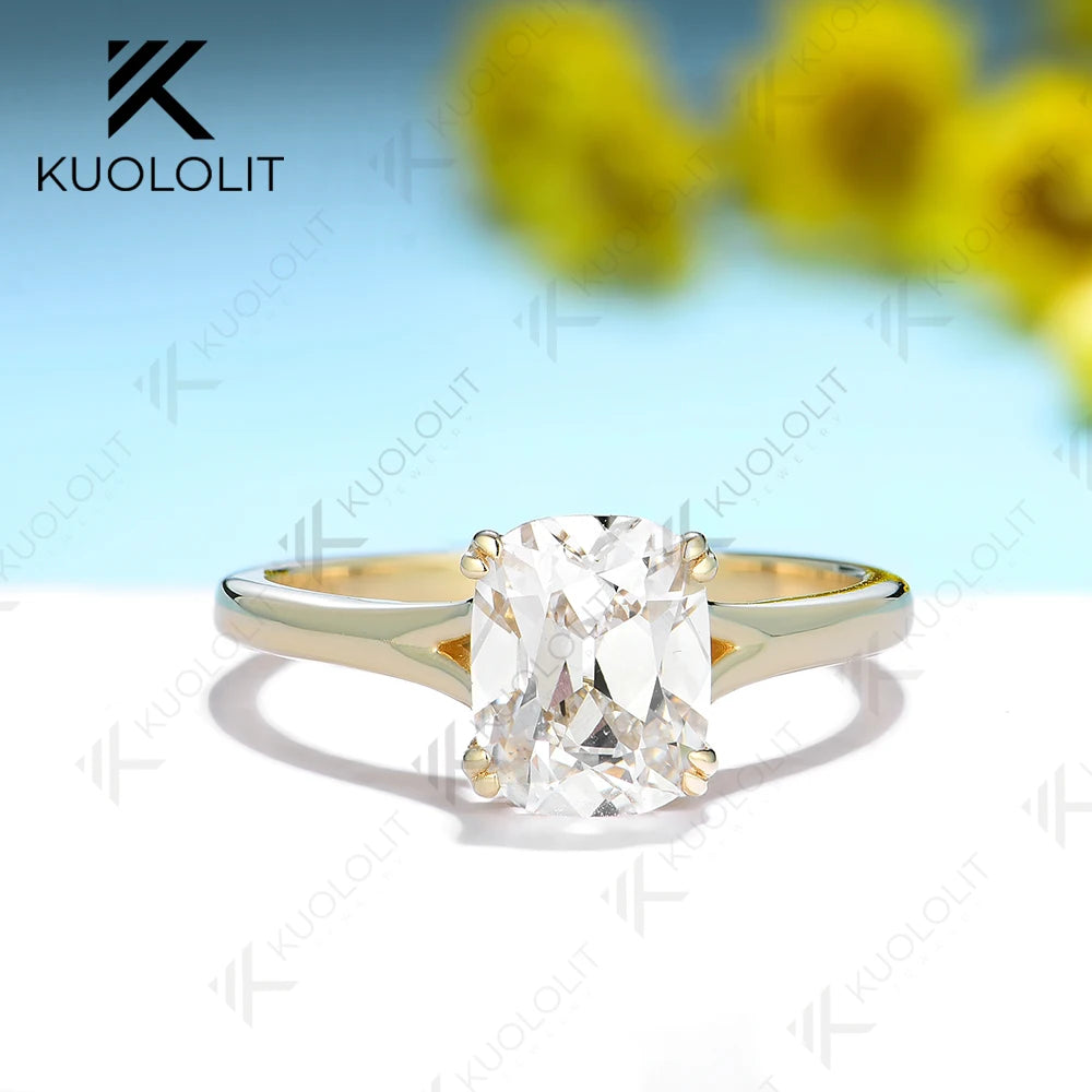 Kuololit 3CT OMC Enlonged Cushion Moissanite Rings for Women PT950 Solid 14K 10K Yellow Gold for Engagement Wedding Christmas