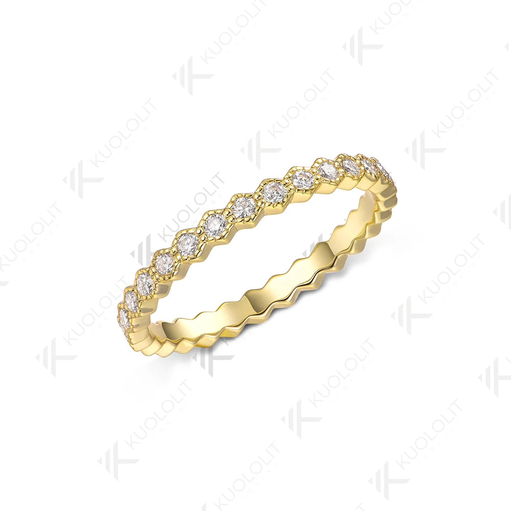 Kuololit 0.35CTW Lab Grown Diamond Hexagon Band for Women Solid 18K 14K 10K Gold Ring for Anniversary Engagement Gifts Party