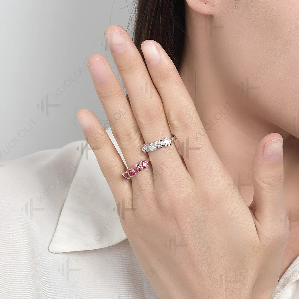 Kuololit 2.3CTW Lab Grown Ruby Heart Cut Band Ring for Women Solid10K 14K 18K Rose Gold Gemstone Ring for Wedding Christmas Gift