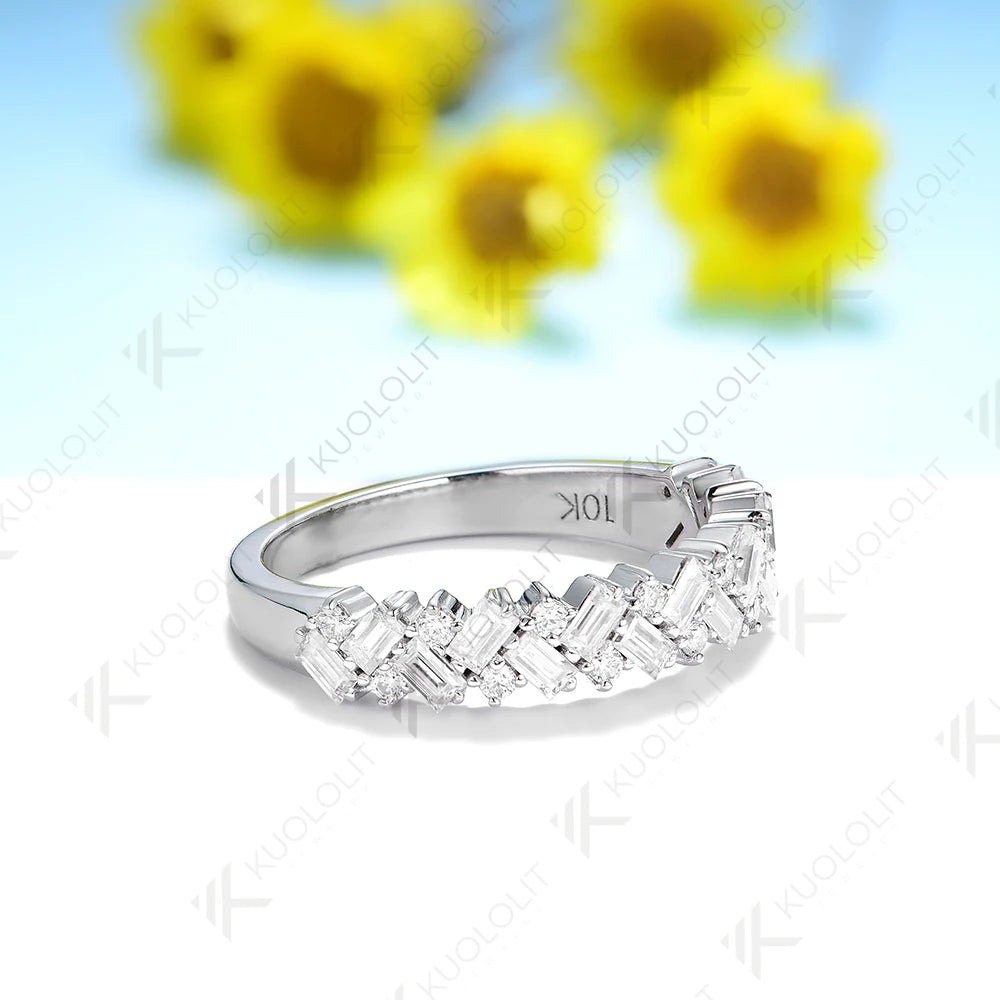 Kuololit Moissante Band for Men Women Solid 18K 14K 10K Gold Ring for Anniversary Engagement Gifts Party Wedding Christmas