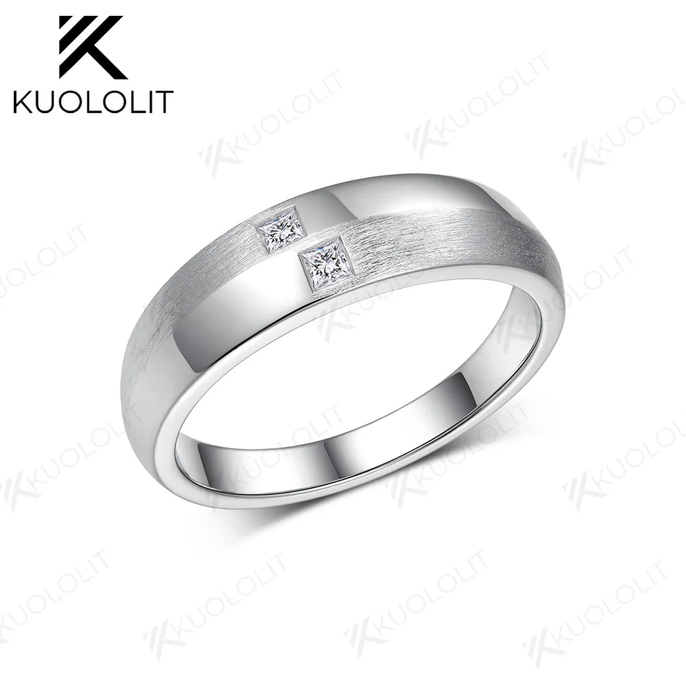 Kuololit 0.16CTW Moissanite Band for Men Women Solid 14K 10K Gold Princess Cut Brushed Ring for Anniversary Engagement Gifts