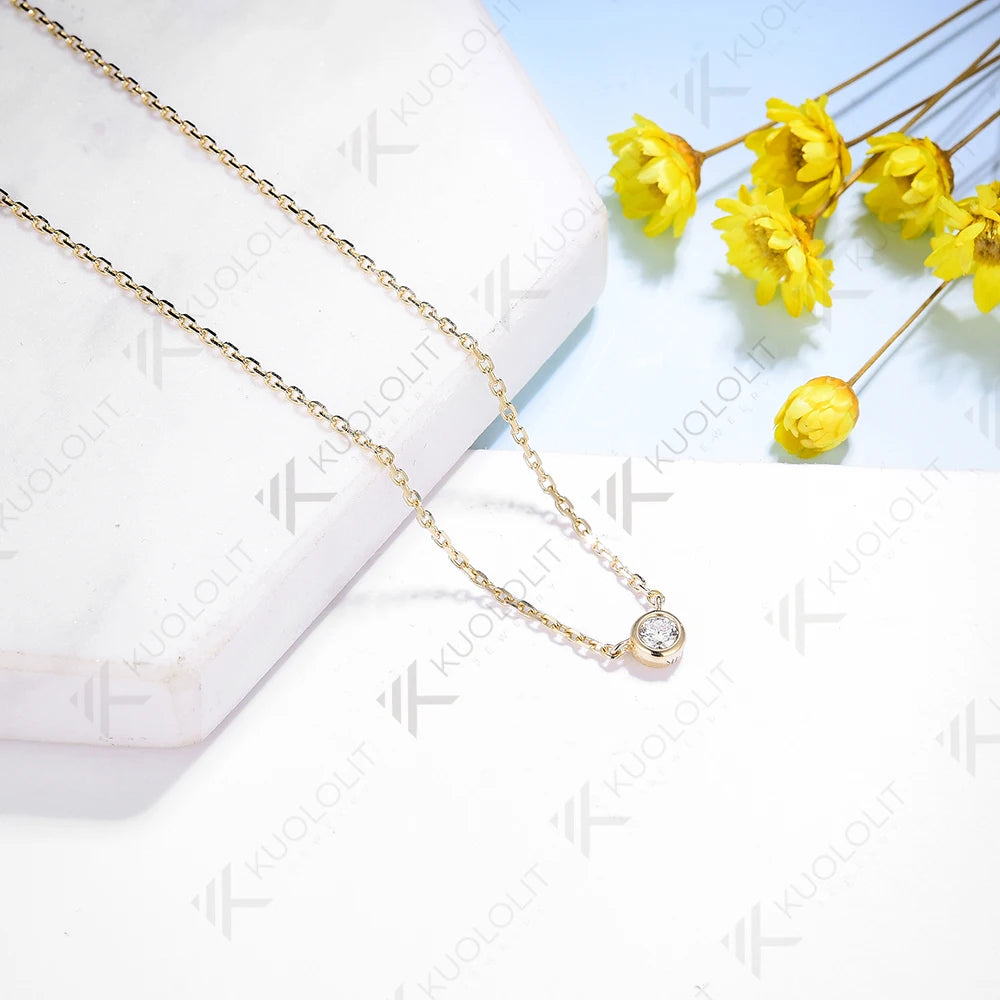 Kuololit Lab Grown Diamonds Necklace 585 14K 10K Solid Gold 925 Silver for Women Round Pendant for Wedding Engagement Christmas