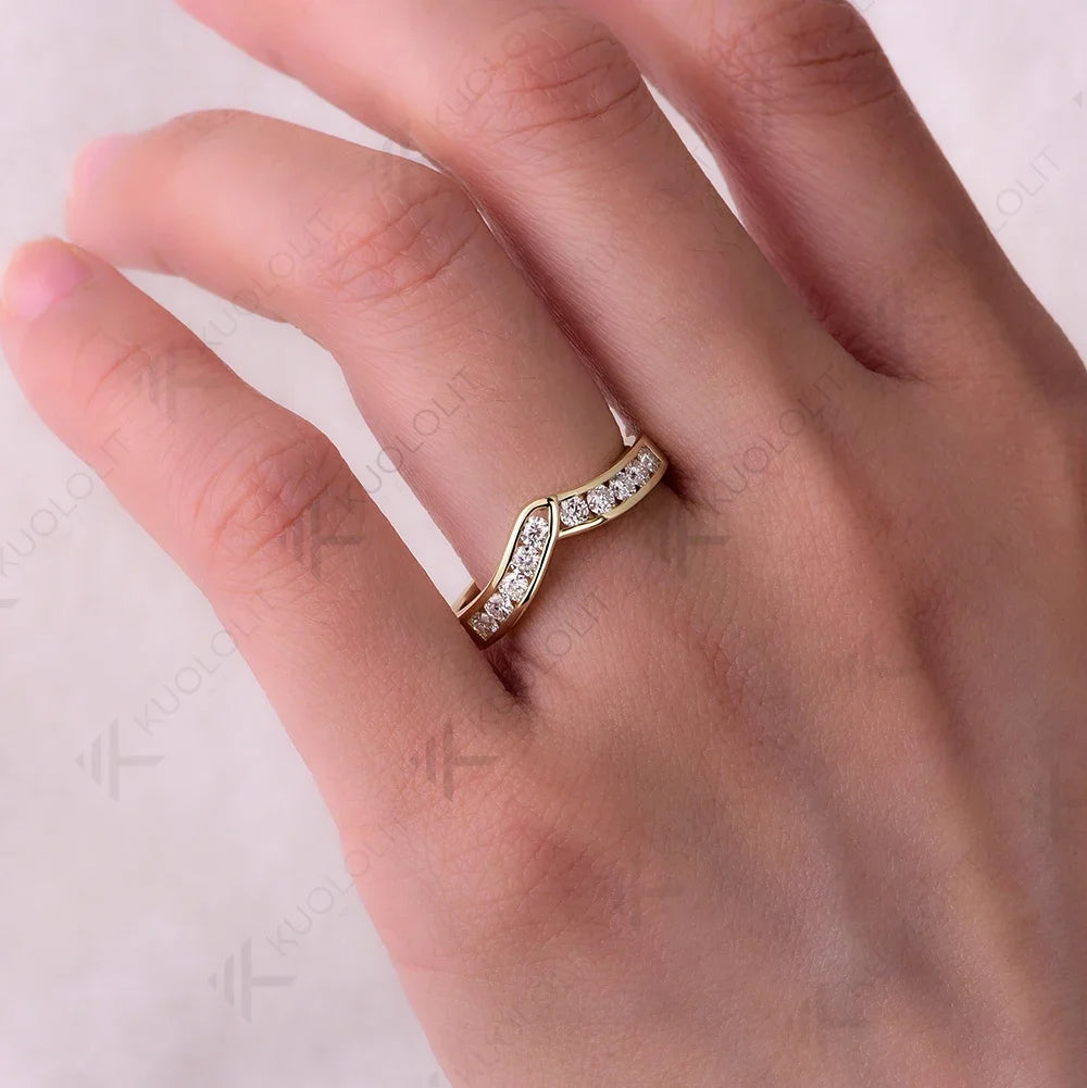 Kuololit 0.5ctw Lab Grown Diamonds V Band Rings for Women Solid 585 14K Gold Matching Band Set Ring for Anniversary Christmas
