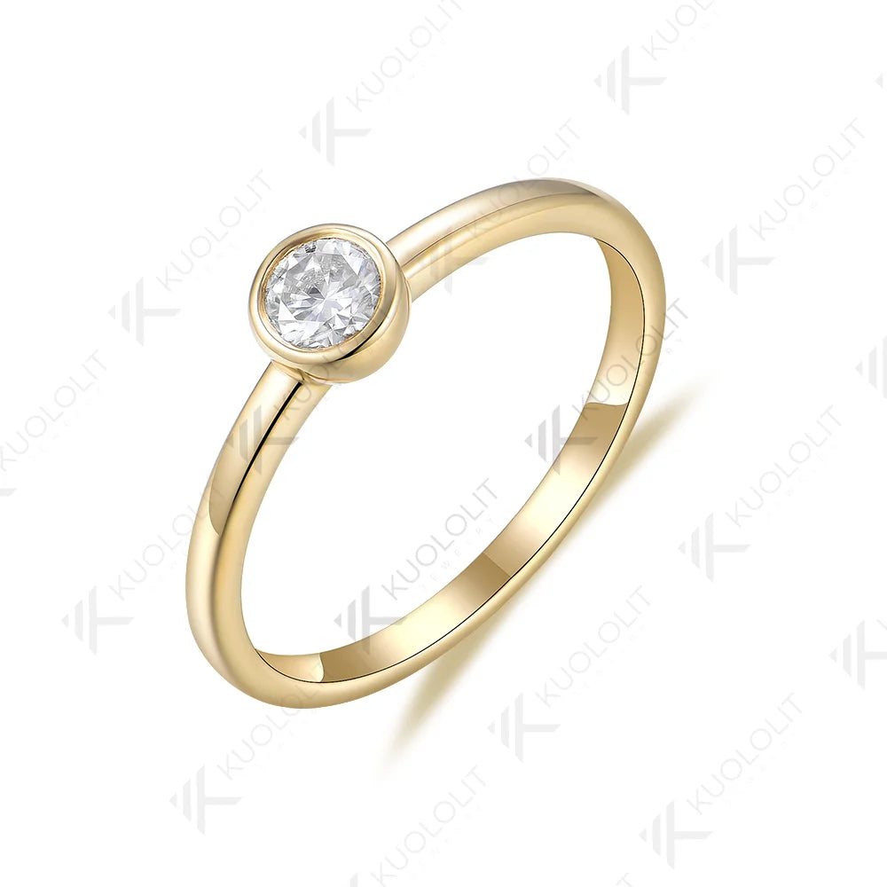 Kuololit 0.3ct Lab Grown Diamond Ring for Women PT950 Soild 10K 14K Yellow Gold Bezel Set Diamond Ring for Engagement Christmas Gifts
