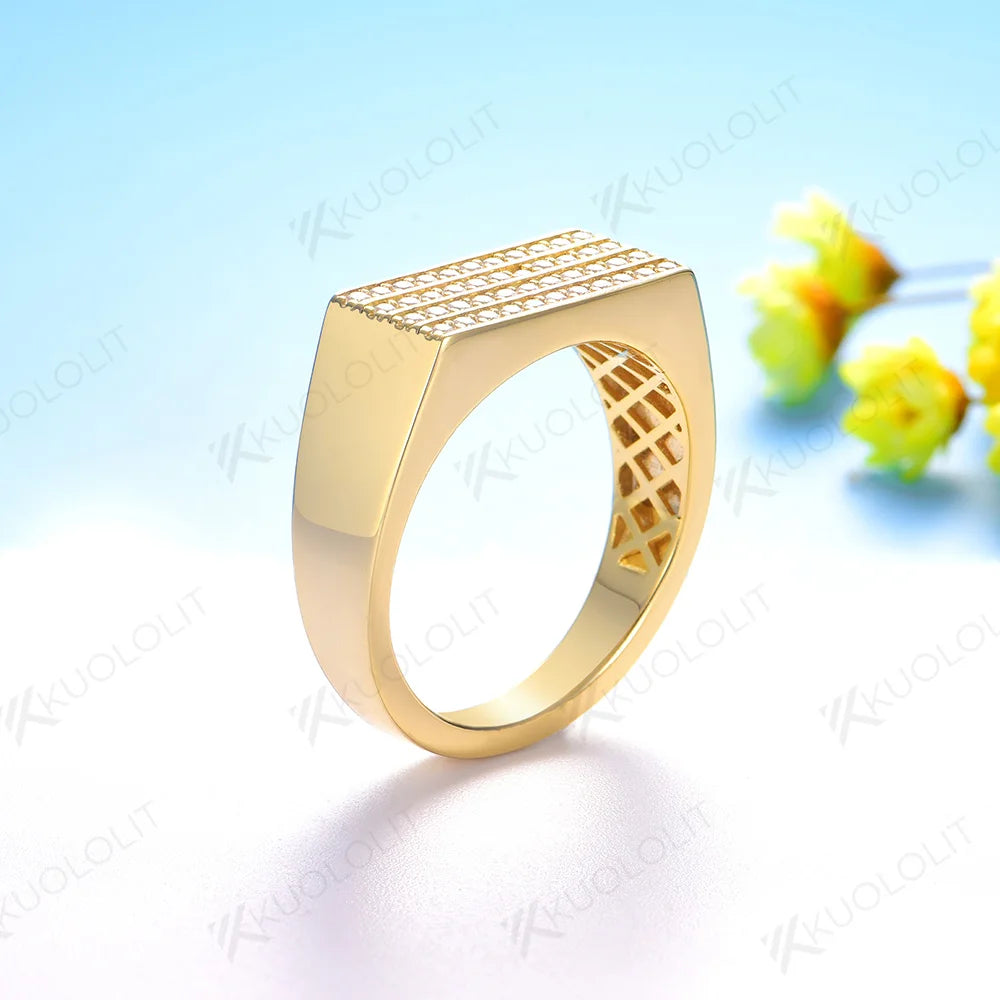 Kuololit Moissanite Round Pave Setting Band for Women Solid 14K 10K Gold Ring for Anniversary Engagement Gifts Party Christmas