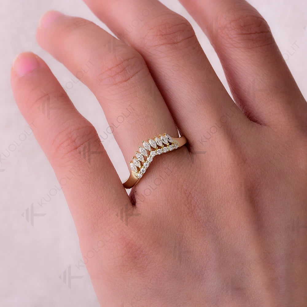 Kuololit 0.6CTW Marquise Moissanite Band for Women Men Solid 18K 14K 10K Gold Wedding Band Ring for Anniversary Engagement Party