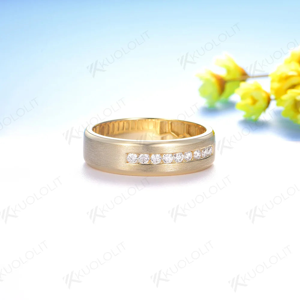 Kuololit PT900 0.27CTW Lab Diamond Brushed Band for Men WomenSolid Platinum 900 Gold for Engagement Wedding Band Christmas Gifts