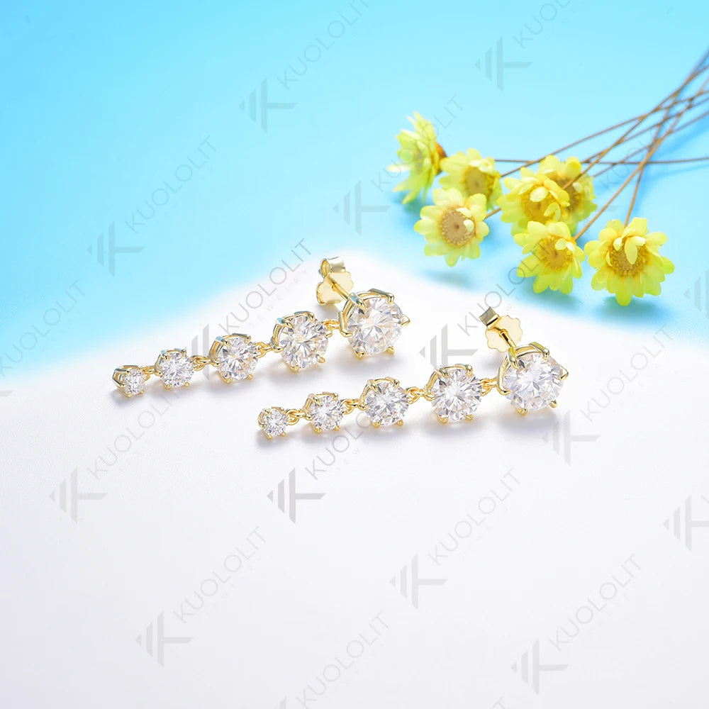 Kuololit 5.8CTW Moissanite Stub Earrings for Women 18K 14K 10K Two Tone Gold Long Earrings for Anniversary Engagement Gifts