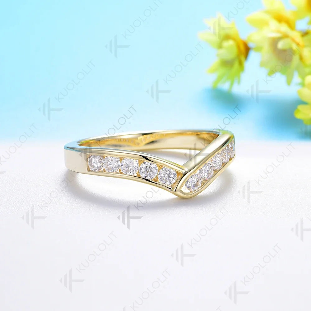 Kuololit 0.5ctw Lab Grown Diamonds V Band Rings for Women Solid 585 14K Gold Matching Band Set Ring for Anniversary Christmas