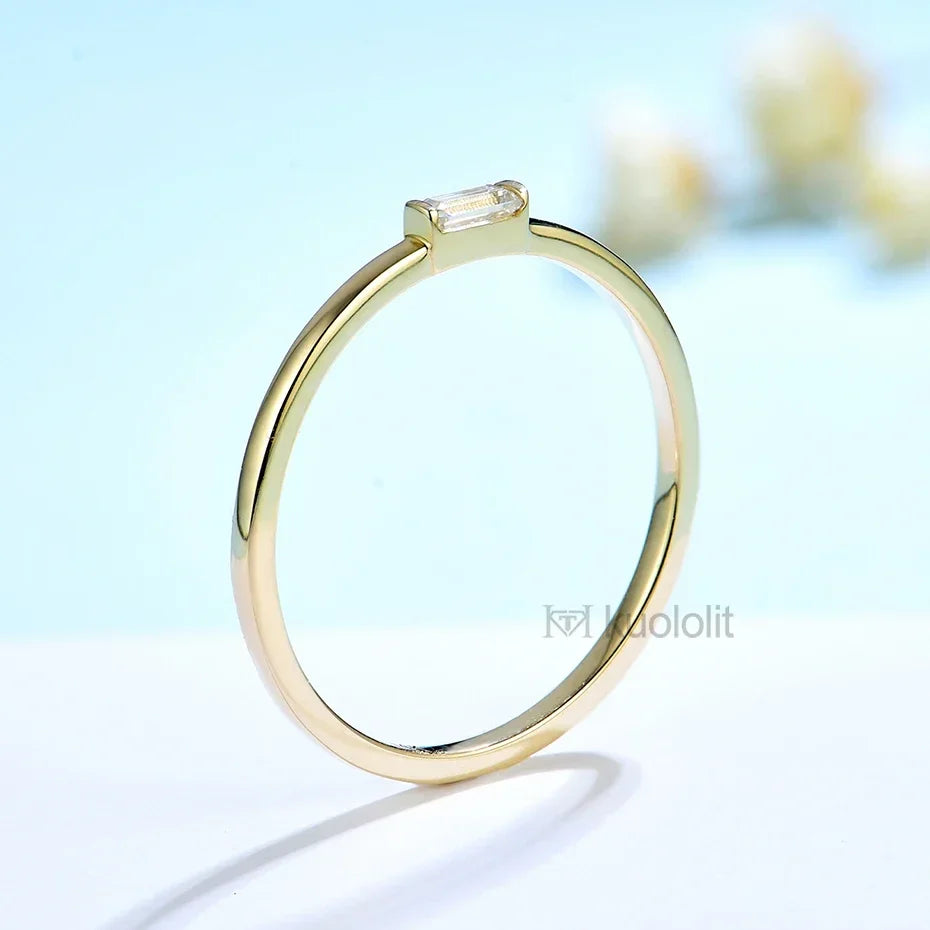 Kuololit Lab Grown Diamonds Rings for Women 585 14K 10K Yellow Gold Emerald Cut Solitaire Engagement Luxury for Christmas Gift
