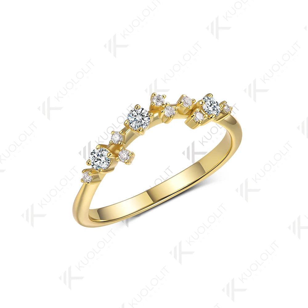Kuololit 0.32CTW Moissanite V Band for Women Solid 18K 14K 10K Gold Ring for Anniversary Engagement Gifts Party Christmas